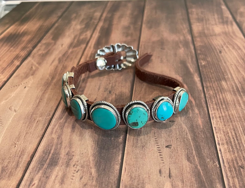 Dan Morgan Kingman Turquoise & Sterling Silver Leather Bracelet