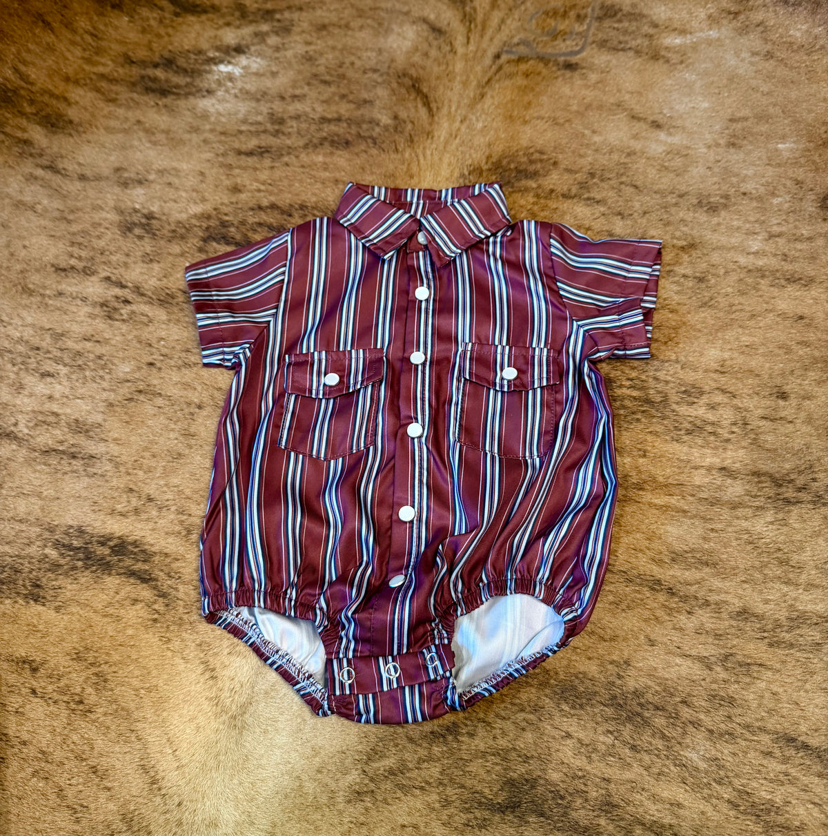 Shea Baby Vintage Maroon Pin Stripe LS Pearl Snap Onesie