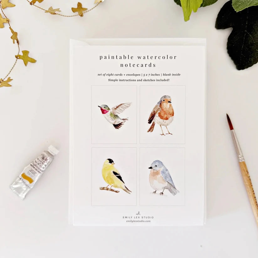Emily Lex Paintable Watercolor Notecard Set | Backyard Birds