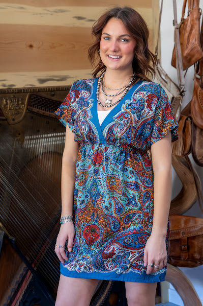 Blue Paisley Short Dress