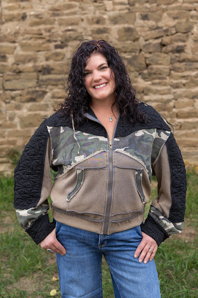 Camo Contrast Zip Hoodie