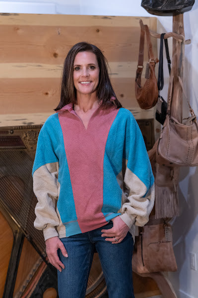 Oversized Color Block Fleece Pullover