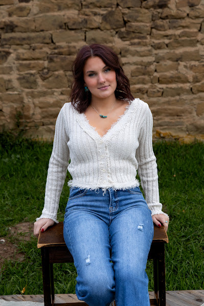 Cream Fringe Hem Cardigan