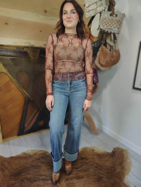 Mica Denim Abby High Rise Wide Leg Cuff Jean