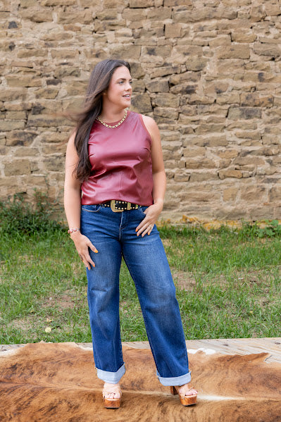 Dark Wide Rolled Cuff Jeans