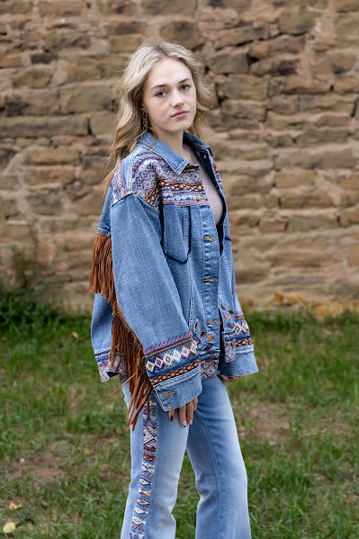 Aztec Embroidered Denim Jacket