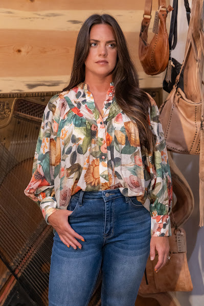 Floral Print Button Down Blouse