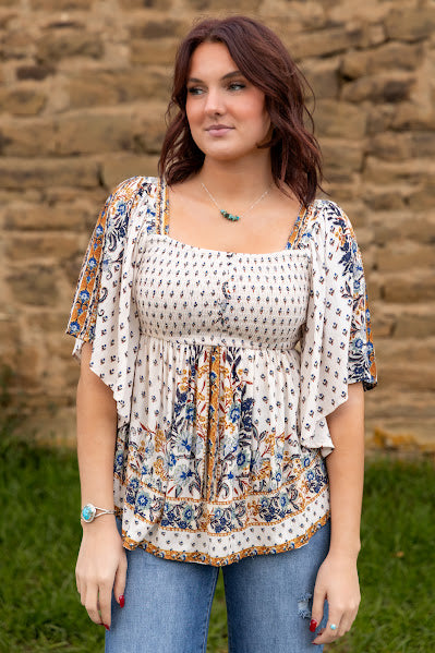 Ivory Flutter Sleeve Blouse