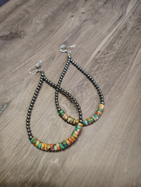 3mm Silver Pearl w/Spiny & Turquoise Teardrop Earrings