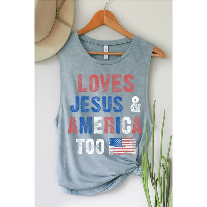 Patriotic Mineral Washed Graphic Tank Top