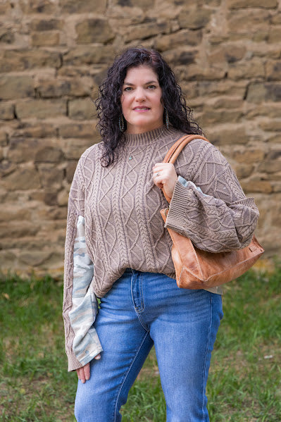 Mocha Knit Sweater w/Camo