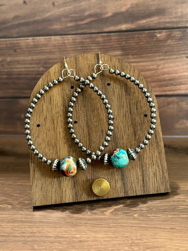 Sterling Silver Pearl & Mohave Hoops