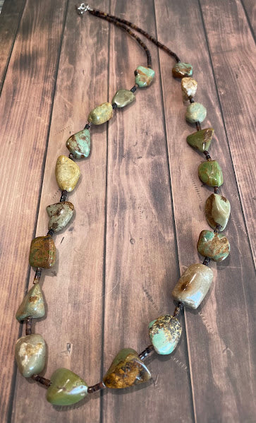 Desert Sage Green Turquoise Nugget Long Necklace