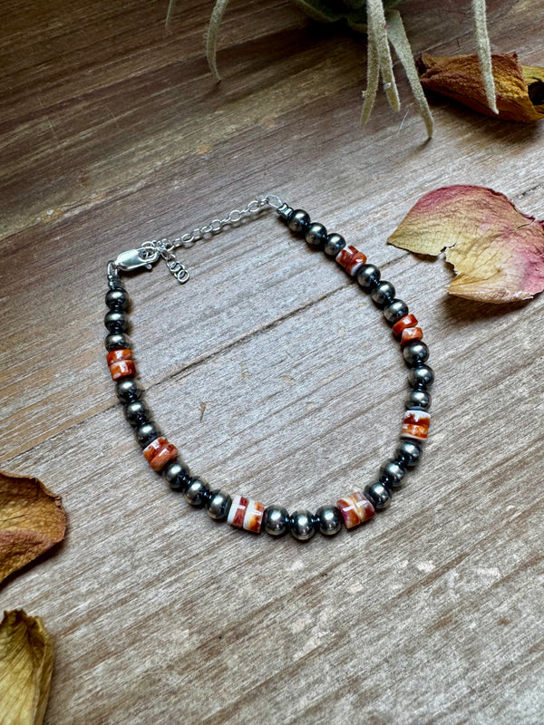 Pearl and Spiny Oyster Bead Bracelet