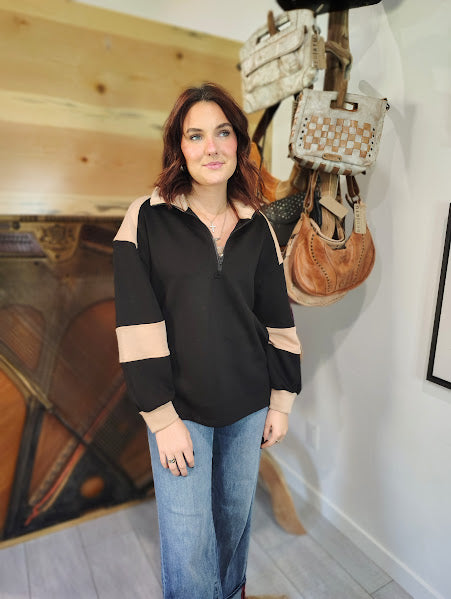 Color Block Quarter Zip Top