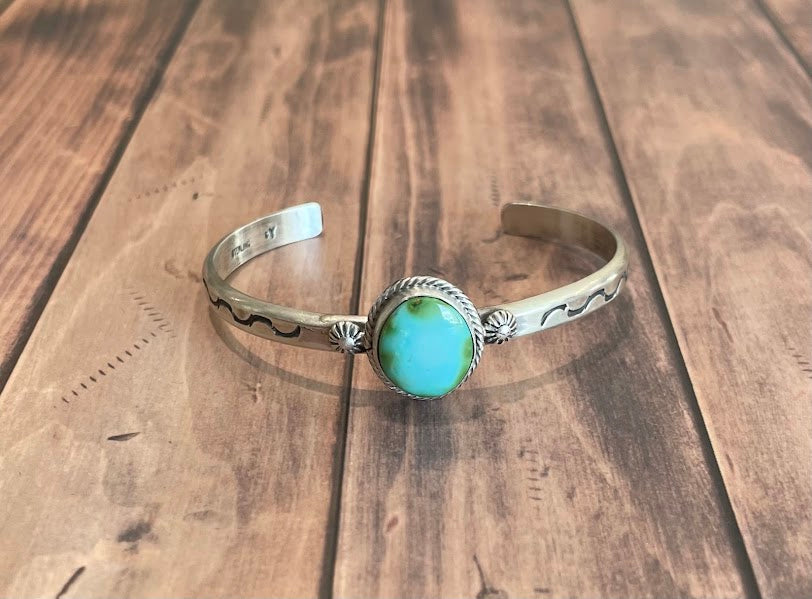 Sonoran Gold Turquoise Sterling Silver Cuff Bracelet by Navajo Artist Sam Yellowhair