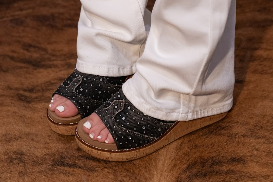 Neon Moon- Black Washed Denim Wedge