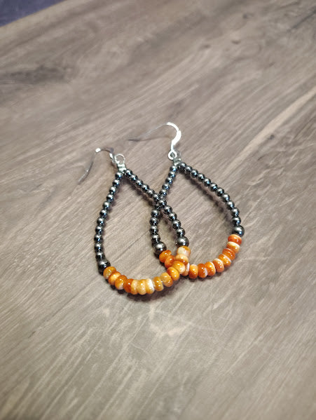 Sterling Silver Pearl &  Spiny Oyster Teardrop Earrings