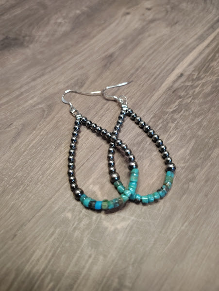 Sterling Silver Pearl & Blue Turquoise Heishi