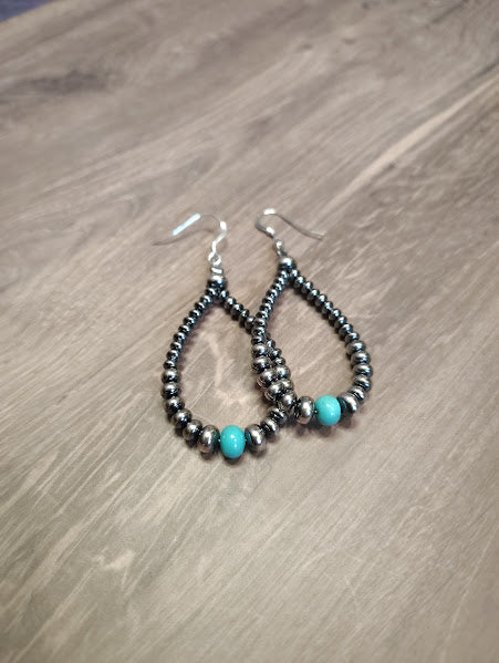 Small Sterling Saucer Pearls w/ Single Polished Turquoise Earrings