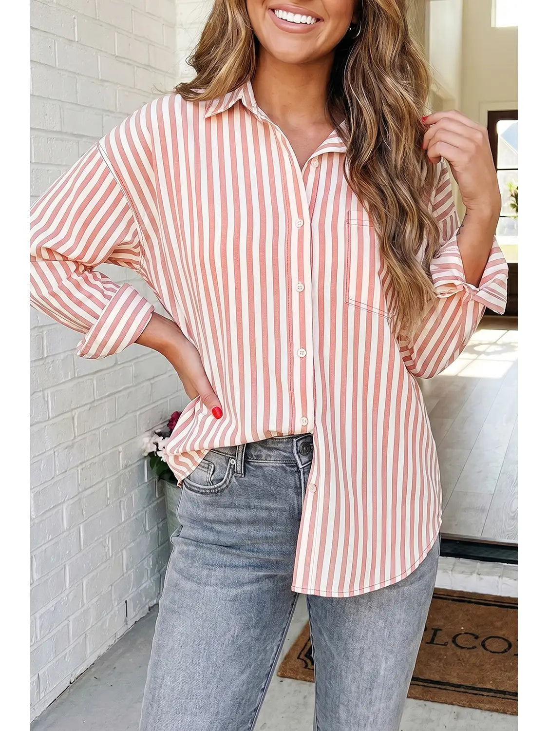 Las Western Striped Button Down Shirt