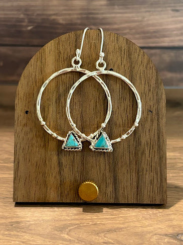 Triangle Turquoise Sterling Circle Earrings