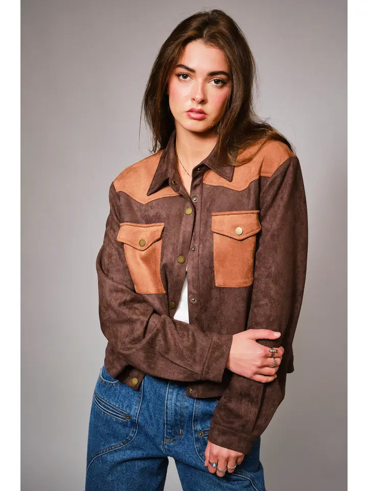 Vintage Western Color Block Suede Jacket